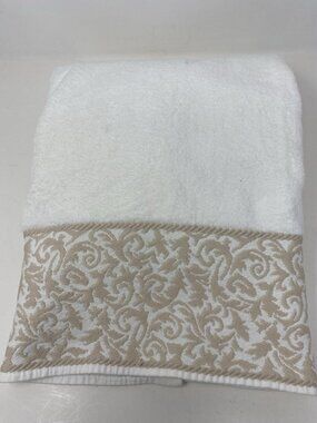 Vintage Martex Royal Legacy Egyptian Cotton Bath Towel White With Tan Jacquard